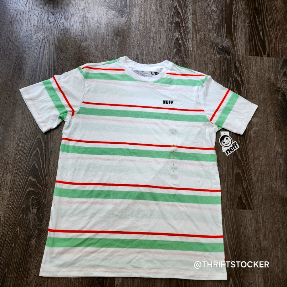 Neff Striped T-Shirt in White, Green, and Red